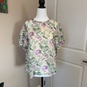 NWT  INC Floral Puff Sleeve Blouse, petite M